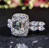Błyszczący prostokąt Diamentowy Pierścień Princess Pierścionki zaręczynowe dla kobiet Propozycja Biżuteria obrączki Pierścionki Akcesoria 6-10