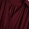 Vintage kvinna burgundy v nacke lång klänning mode damer våren solid färg es kvinnlig elegant lös blus 210515