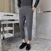 Broderi Mäns Business Klänning Byxor Höst Formell Kontor Social Casual Slim Fit Suit Pants Byxor Bröllop Streetwear Byxor Grå 210527