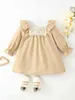 Baby Guipure Lace Panel Ruffle Trim Flounce Sleeve Dress SHE