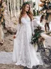 Modern Full Lace Wedding Dresses Sexy Backless A Line V Neck Long Sleeve See Through Summer Bohemian Bridal Wedding Gowns BC112262372211