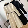 Höst Vinter Tjockad Retro Diamond Lattice Plush Dress for Women Korean Fashion Långärmad A-Line Robe Femme 210514