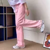 Calças de brim das mulheres auto-feita rua streetwear rosa cintura alta perna larga calças lazer folgágio vintage mamãe mamãe calças denim 211129