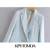 KPYTOMOA KVINNOR Fashion Office Wear Double Breasted Blazer Coat Vintage Långärmad Ryggventiler Kvinnor OuterWear Chic Toppar 211006