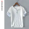 Nuova maglietta bianca da uomo in cotone di lino manica corta traspirante tee top per uomo abbigliamento solido Maglietta di alta qualità RC127 G1229
