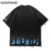 Tshirts Harajuku Fire Flame Tie Dye Tees Shirts Hip Hop Punk Rock Gothic Streetwear Fashion Hispter Short Sleeve Tops 210602