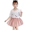 Детская одежда Цветочная футболка + юбка-подростки Девочка Детская пледа для летней детской девушки 210528