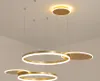 Nowoczesne lampy pierścieniowe LED Oświetlenie ze zdalnym złotym przyciemnionym wisiorek sufitowy Lekkie odcienie akrylowe do salonu sypialni
