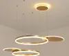 Modern LED Ring Lamps Lighting with Remote Gold Dimmable Ceiling Pendant Light Acrylic Shades for Bedroom Living Room