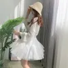 夏の白いピンクのハイウエストショートチュチュスカート女性カジュアルプリーツ韓国のステッチのフリルミニ210421