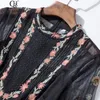 Robes décontractées Qian Han Zi Spring Summer Designer Robe Femme Manches longues Mesh Brodé Vintage Noir Slim Party Maxi