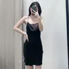 VUWWYV Siyah Akan Saten Dantel Mini Elbise Kadın Yaz Seksi Backless Ince Sapanlar Parti Kadın Moda Kulübü Kısa 210430