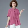 Dames blouses overhemden plus size vrouwen katoen linnen casual collectie 2022 zomer eenvoudige stijl turn-down kraag vrouwelijke korte mouw tops S377