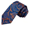 Flugor Hi-Tie Blå Orange Paisley Silk Bröllopsslips för män Handky Manschettknapp Set Modedesigner Presentslips Business Party