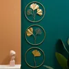 手作りの家の装飾アートの壁掛け金属イチョウの葉の創造的な金色のメッキの葉の寝室のリビングルームレストラン