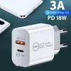 18W phone Chargers Quick Charge Type C PD Fast Charging For iPhone EU US UK AU Plug USB Charger With QC3.0