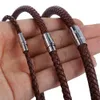 Mäns Choker Halsband Svart Brown Flätat Läder Halsband Rostfritt Stål Magnetlås Manlig Smycken Gåvor UNM27A