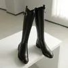 Meotina Genuine Leather Mid Heel Riding Boots Wome Long Boots Shoes Buckle Zipper Block Heels Knee High Boots Autumn Winter 40 210608