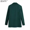 Zevity Femmes Mode Simple Bouton Slim Fit Blazer Manteau Bureau À Manches Longues Poches Femelle Survêtement Chic Tops SW711 210930