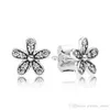 Äkta Clear Cz Diamond Daisy Stud örhängen Originallåda för 925 Sterling Silver Small Flower Women Girls Earring Set