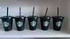 Starbucks 24oz/710ml Mermaid Goddess البلاستيك البهلوان القابلة لإعادة الاستخدام الشرب الشرب المسطح السفلي أكواب شكل عمود القش قش القدح