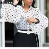 Frauen Bluse Tops Shirts Polka Dot Dünne Classy Frühling Transparent Lange Ärmel Büro Mode Elegante Damen Weibliche Kleidung 210416