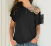 여자의 섹시한 크로스 티셔츠 어깨 어깨에서 십대 소녀 짧은 슬리브 블라우스면 티로 플러스 사이즈 S-5XL 7 단색