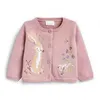 Baby Girls Cotton Knitted Cardigan Pink Color Cartoon Rabbit Embroidery Spring Autumn Sweater Kids Outerwear Top 211104