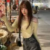 T-Shirt femme coréen doux dentelle couture bandoulière chemise femmes 2022 printemps et automne Sexy sans bretelles à manches longues
