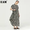 [EAM] Women Printing Geometry Dot Big Size Dress Stand Collar Short Sleeve Loose Fit Fashion Spring Summer 1DD7204 21512