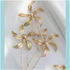 Jewelryfreshwater Pearls Jewelry Bridal Pins Clips Gold Leaf Wedding Headpiece Handmade Women Hair Piece Ornament Drop Delivery 2021 Uznxv