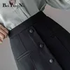 Jupe coréenne Femmes Vintage Élégant Bureau Dames Jupes Boutons OL Travail Porter Casual Taille Haute Saia Noir Faldas Mujer 210506