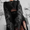 Sweetown 2020 automne culture sweat Dragon imprimer à manches longues mode coréenne pull noir décontracté gothique Streetwear sweats Y0820