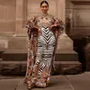 Ethnic Clothing African Dresses For Women Plus Size Zebra Printed Dashiki Elegant Ladies Gown Muslim Abaya Kaftan Bat Sleeve V-nec200i