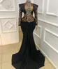 Sexy preto sereia vestidos de noite para mulheres árabes vestido de baile de avisinho de alta mangas compridas crytal frisada varredura trem vestidos formal formal