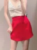 ZA Yaz kadın Tatlı Mizaç Yüksek Bel Çanta Kalça Etek Gerçek İpek Saten Doku Mini 210619