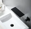 Wall Mounted Basin Faucet Matt Black Brass Bathroom Waterfall Mixer Tap Water Taps282D