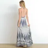 Americano Sexy Maxi Dress Mulheres Verão Spaghetti Halter Backless Impressão Vintage Vestido Longo Elegante elegante Vestido 210625