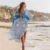 Cotton Beach Dress Women Cover ups Print Saida de Banho Para Praia Sarong Robe Plage cover Tunic #Q652 210420