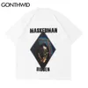 Tshirt Streetwear Mask Samurai Print Teers Рубашки хип-хоп Harajuku хлопок повседневная свободная летняя битник с коротким рукавом 210602