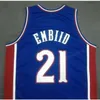 Nikivip дешевый индивидуальный ретро Joel Embiid #21 Kansas Jayhawks Basketball Jersey Mens Alllated White Blue Emong Размер 2xs-5xl Имя или номер