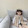 秋の赤ちゃん女の子のファッションニットカーディガンベスト韓国風の女の子の緩いアウターキッズカジュアルノースリーブのウイストコート210615