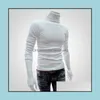 Męskie Swetry Odzież Odzież 2021 Wiosna Zima Ciepły Sweter Mężczyźni Turtleneck Solid Color Casual Homme Slim Fit Dzianiny Bawełna Plaki DRO