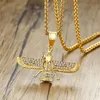 قلادة قلادة Zoroastrian Fashion Wing Cubic Zirconia Necklace Gold Color Titanium Steel for Men Vintage Punk Hiphop Hompts