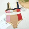 In-X Color Block Bikini 2021 Swimsuit brillante Women Women High Wist 2 Pieces Jet Bandeau Swimwear Traje de baño elegante Bíqui