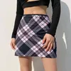 Vintage 90s Pink Stripe Plaid Pattern Y2K Aesthetic Mini Skirts Women Harajuku High-Waisted Kawaii Female Short Wrap Skirt 210415