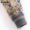 Autumn Spring Floral Knitted Tops Ladies Long Sleeve Elegant Short Women Fashion Cardigan Sweater Jumper 210413