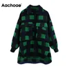 Aachoae Chauve-Souris À Manches Longues Lâche Poche Manteau Femmes Revers Col Surdimensionné Plaid Veste Casual Bureau Porter Dames Tops Survêtement 210413