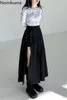 Nomikuma Split Drawstring Lace Up A Line Skirt Solid Color High Waist Skirts Women Korean Casual Fashion Streetwear Faldas 3b146 210514