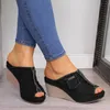 Été femmes Denim talons hauts compensés Peep Toe tongs plate-forme sandales diapositives pantoufles chaussures